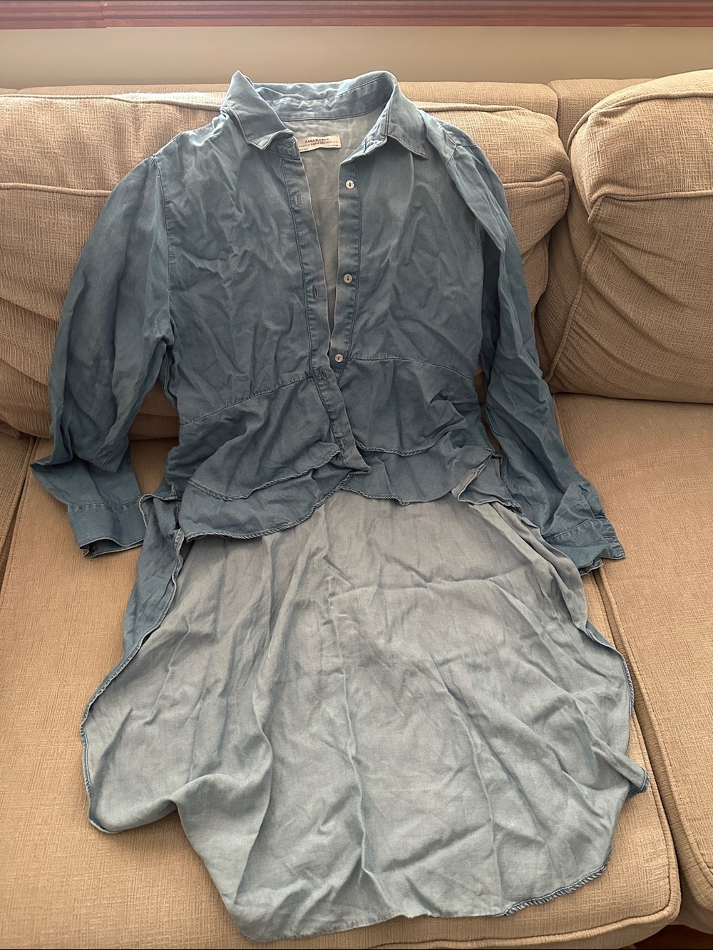 Zara high low shirt light blue S